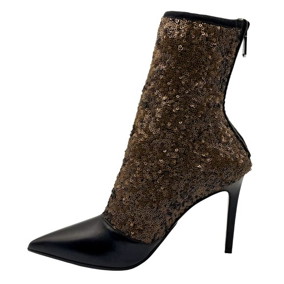 Brand New Balmain Fay Leather and Sequin Ankle Bootie in Black and Bronze - Picture 4 of 13